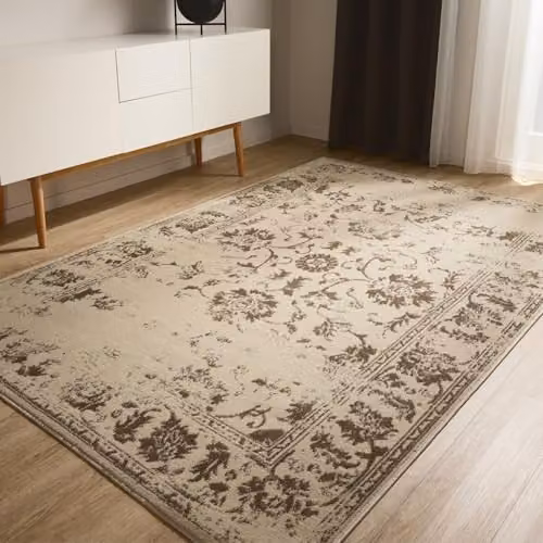 Alfombra Benuta Basic Suki de estilo vintage oriental en color crema y marrón, rectangular, An/P: 160 x 230 cm