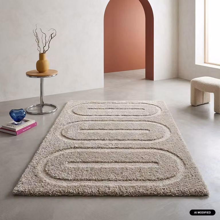 Alfombra interior Sweeek con motivos geométricos en gris y beige, rectangular y antiestática
