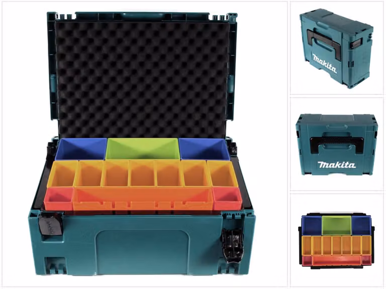 Maletín Makita Makpac 2 azul con insertos apilables y tapa de espuma P-83652 An/P/Al: 39,5 x 29,5 x 15,5 cm