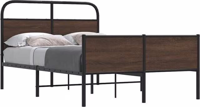 Estructura de cama Maison Exclusive en madera y metal color marrón roble An/P/Al: 135 x 190 x 142 cm