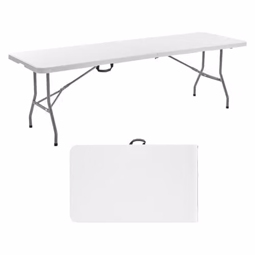 Mesa plegable rectangular VEVOR de plástico para buffet y camping, color blanco, An/P/Al: 244 x 75 x 74 cm