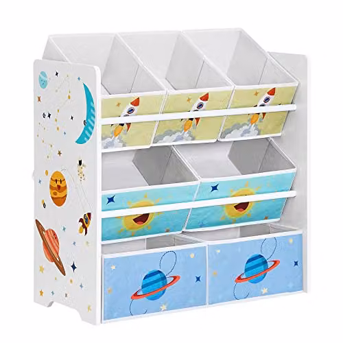 SONGMICS Estantería Infantil y Organizador de Juguetes con 7 Cajas, Color Blanco