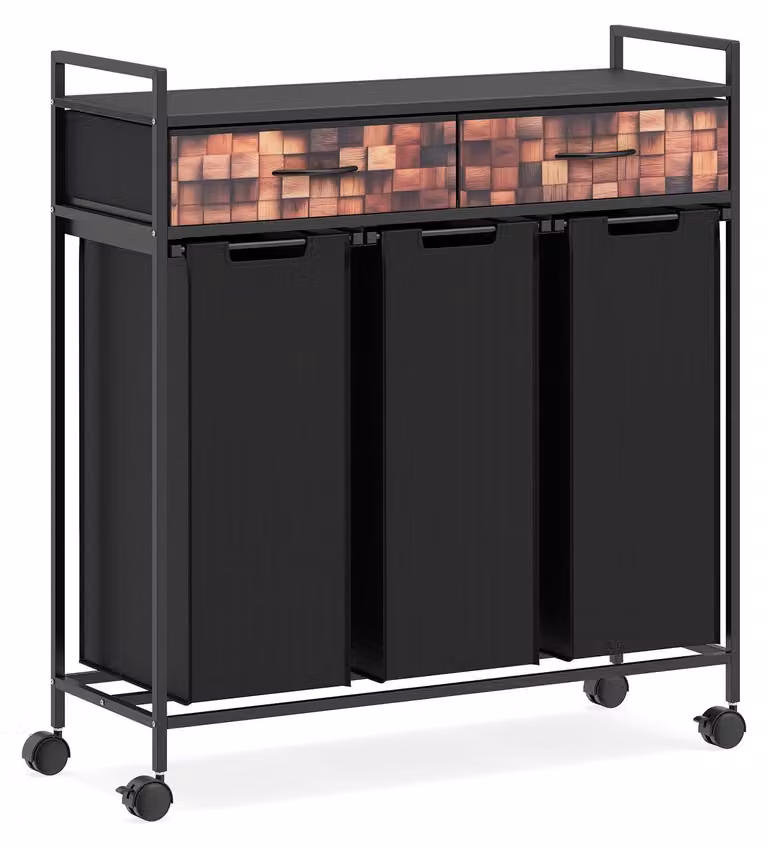 Carrito de ropa Northix con tres compartimentos, bolsas extraíbles y cajones en color marrón o negro