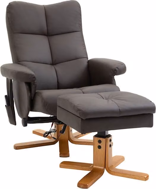 Sillón de relajación NORTHIX en piel sintética color marrón con masaje y reposapiés
