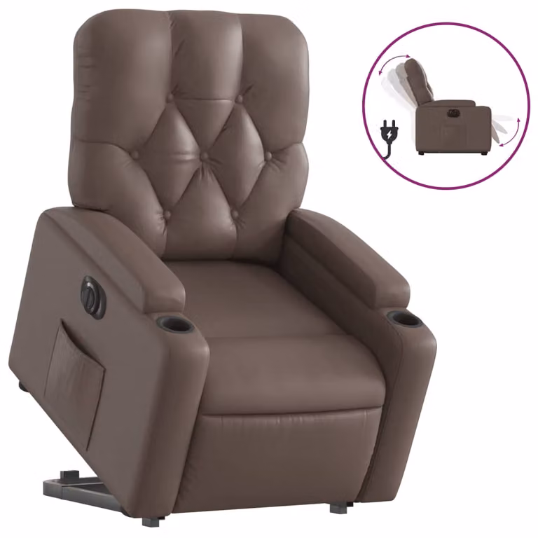 Sillón reclinable y elevable eléctrico vidaXL en cuero sintético marrón para mayores