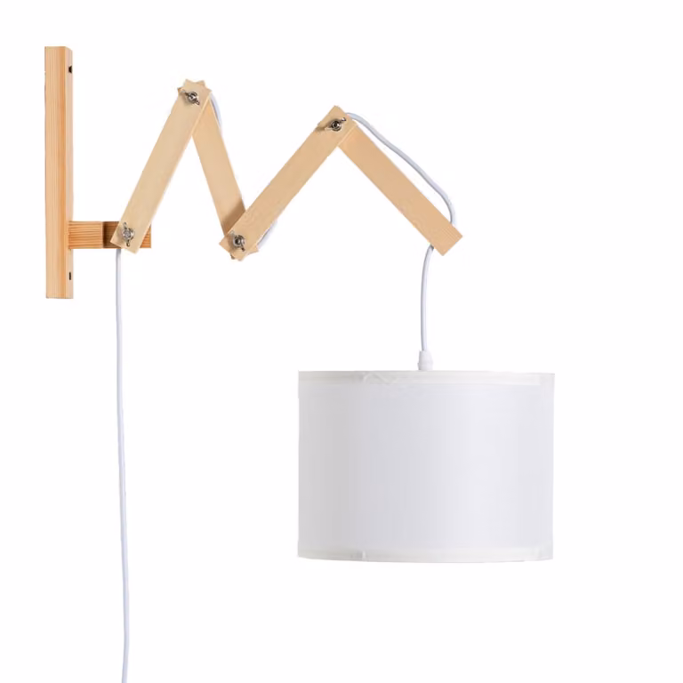 Aplique de pared extensible ALPINALUZ de madera y tela blanca para lectura o luz de noche
