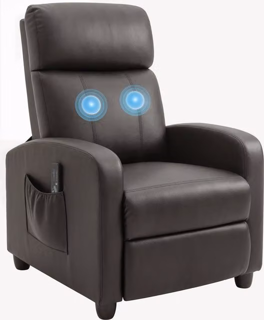 Sillón de masaje relax reclinable Homcom en color marrón con estructura de metal y tapizado de piel sintética An/P/Al: 68 x 88 x 98 cm