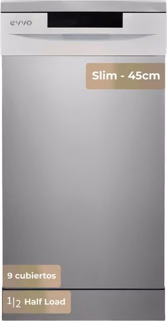 Lavavajillas de encastre EVVO D1x Slim color plata, 9 servicios, acero inoxidable