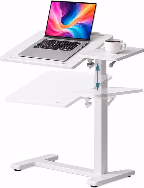 Escritorio de pie tipo C regulable e inclinable Relaxdays en color blanco con ruedas para teletrabajo