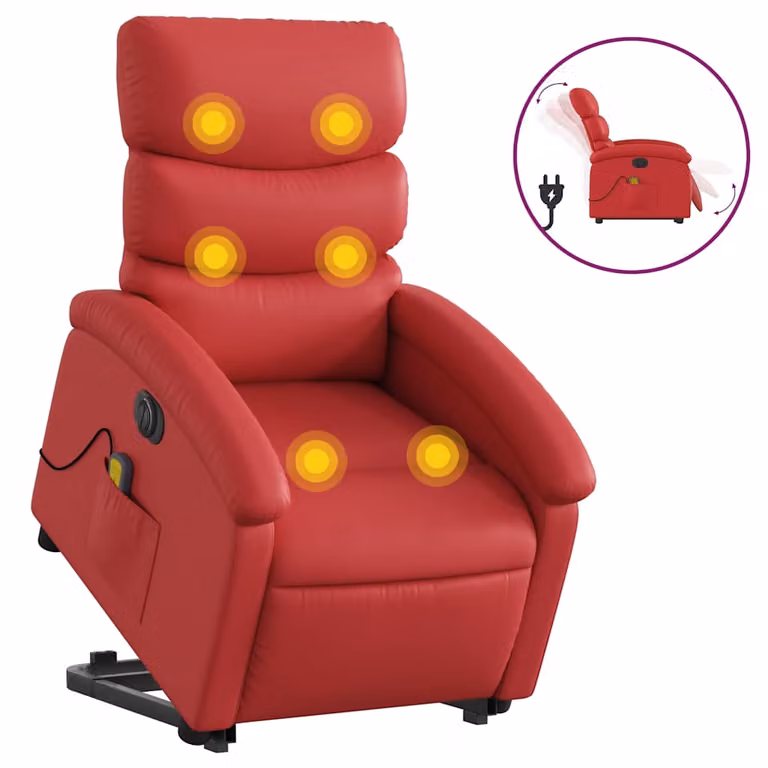 Sillón de masaje eléctrico elevable vidaXL en cuero artificial rojo para mayores con reposabrazos