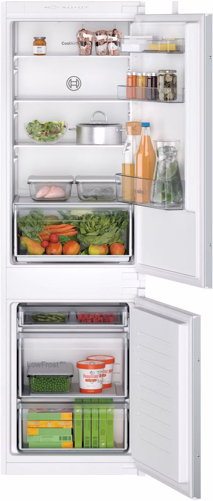 Frigorífico combi integrable Bosch Serie 2 KIV86NSE0 color blanco con tecnología low frost y cajón MultiBox Altura: 177.2 cm, Ancho: 54.1 cm, Profundidad: 54.1 cm