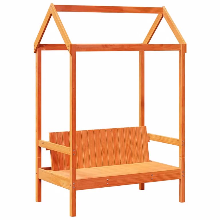 vidaXL Banco con techo de madera maciza de pino, color marrón encerado, An/P/Al: 117,5 x 70 x 176,5 cm
