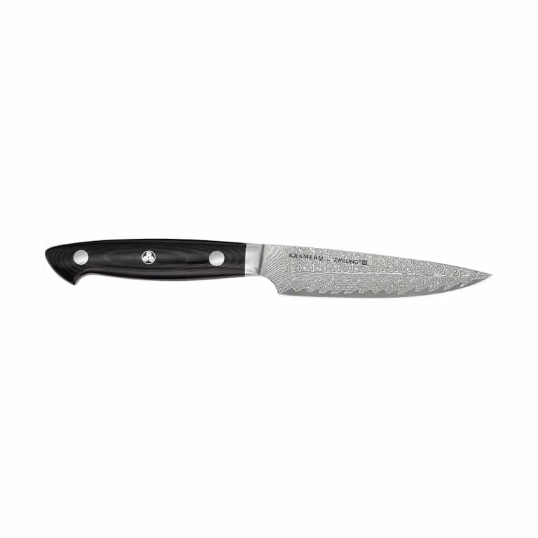 Cuchillo multiusos Zwilling Bob Kramer Euro Stainless de acero damasco y micarta en color negro, 13 cm