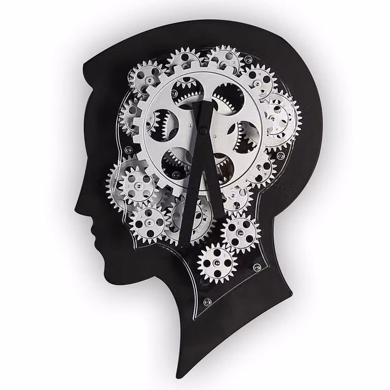 Reloj de pared analógico Casablanca Brainwork en color negro y plata, diseño moderno de estilo abstracto con materiales de metal y plástico, Ancho: 22 cm, Profundidad: 7,5 cm, Altura: 31 cm