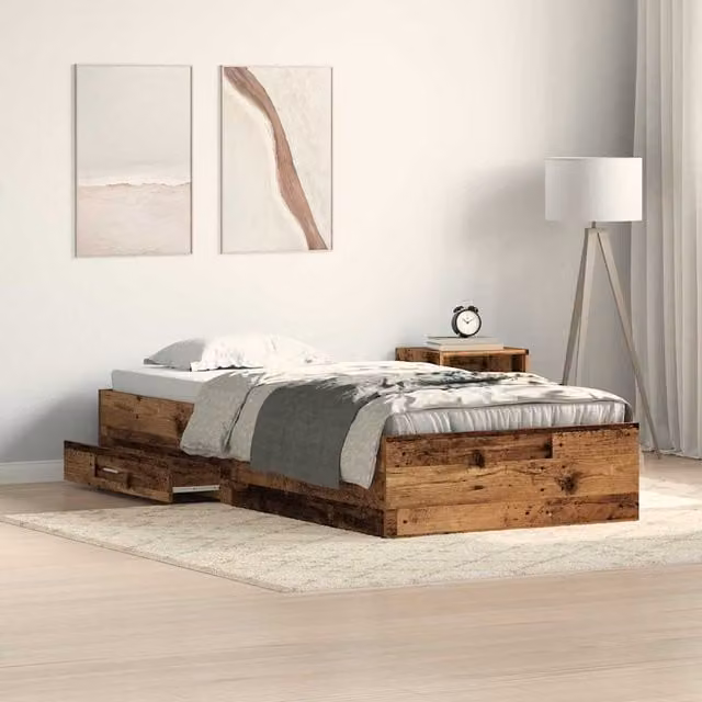 Estructura de cama con cajón Maison Exclusive en madera color marrón, An/P/Al: 90 x 190 x 193 cm