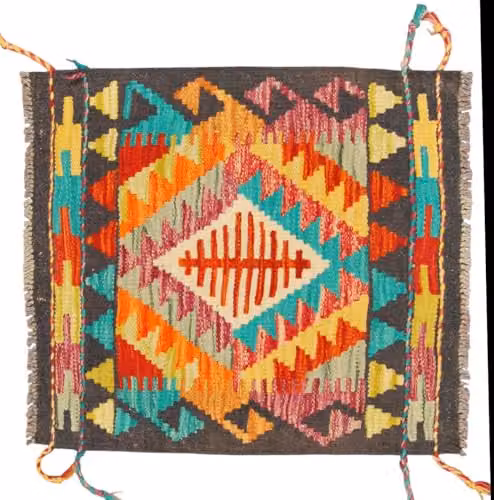 Kilim rústico multicolor hecho a mano de origen afgano por Galleriafarah1970, An/P: 55 x 50 cm