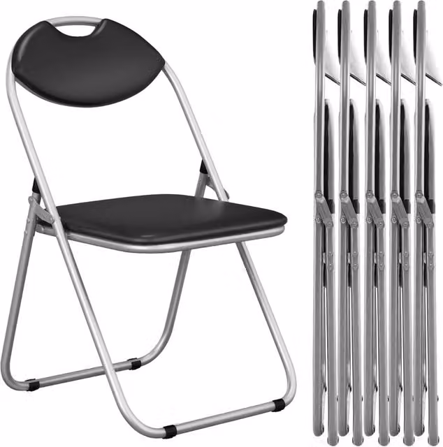 Pack de 6 sillas plegables NORTHIX con estructura de metal y asiento acolchado en piel sintética color negro