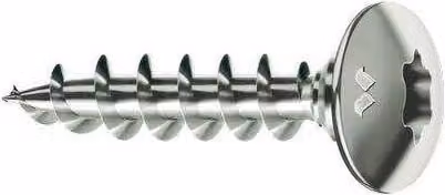 Tornillo para aglomerado Mustad con cabeza Torx y acabado galvanizado en color gris plata