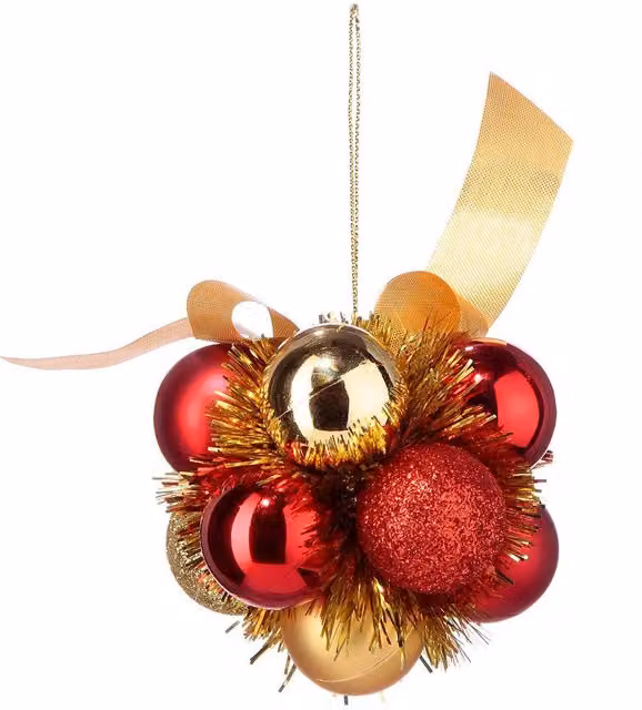 Ramo de flor de Navidad con 11 bolas de 3 cm en rojo y oro de Feeric Lights & Christmas
