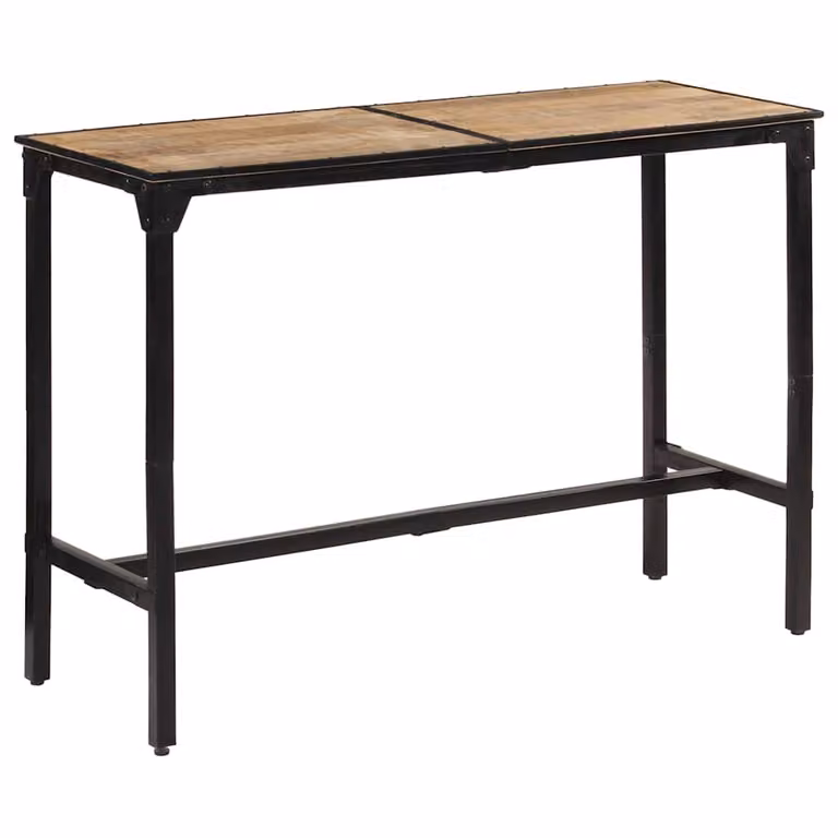 Mesa de bar vidaXL de madera de mango maciza y metal en color marrón, An/P/Al: 150 x 55 x 107 cm
