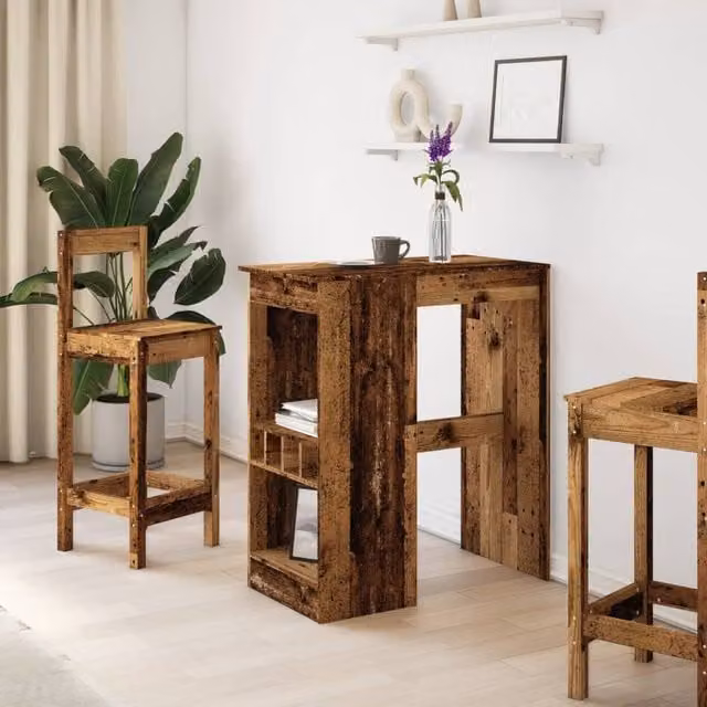 Mesa alta SYFAX de madera envejecida con estantes en color marrón, An/P/Al: 90 x 47,5 x 103,5 cm