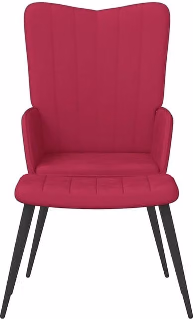 Sillón de relax reclinable SYFAX con taburete en terciopelo rojo y estructura de metal