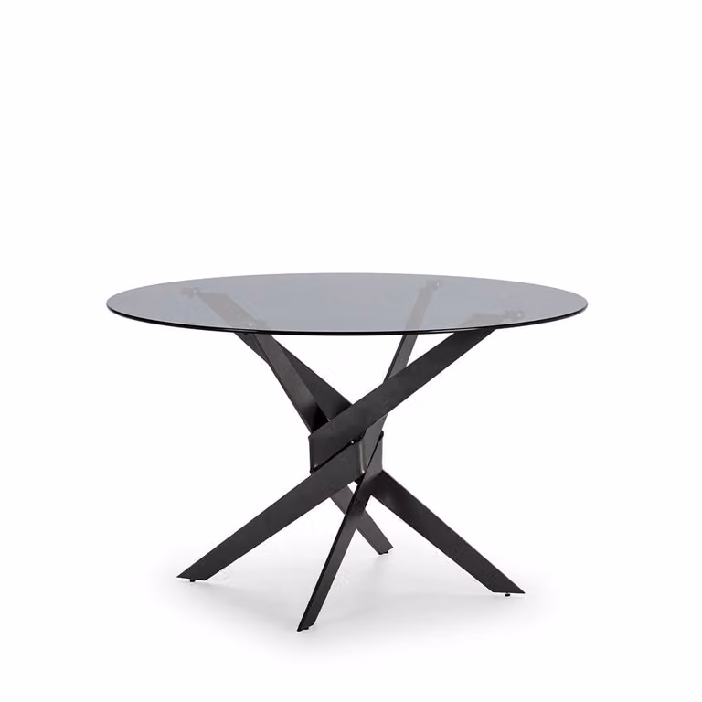 Mesa redonda de cristal moderna THAT’S CASA para 4 personas, color gris antracita, Diámetro: 120 cm, Altura: 76 cm