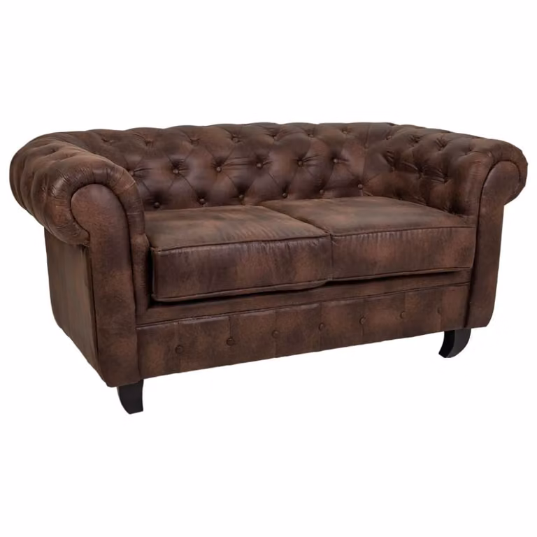 Sofá Chesterfield Wanderlust Deco de piel sintética marrón con estructura de madera sólida An/P/Al: 160 x 82 x 76 cm
