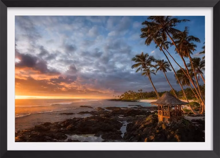 Póster de paisaje de playa paradisíaca Hexoa con marco de madera negro, An: 60 cm, Al: 40 cm
