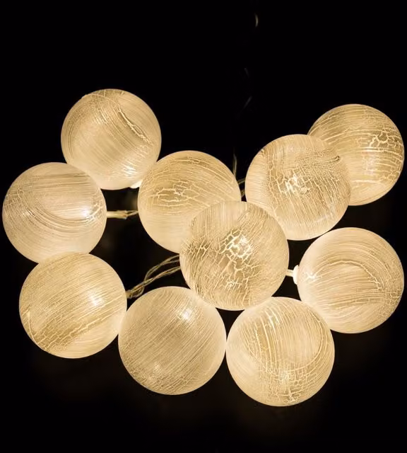 Guirnalda LED F-BRIGHT de 10 bolas redondas blancas con luz blanca cálida y alimentación por batería