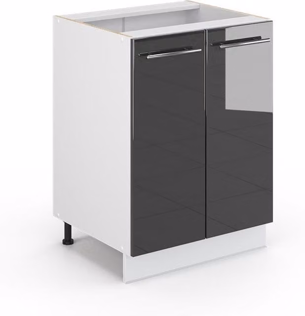 Mueble bajo de cocina Vicco Fame-Line en color antracita alto brillo con puertas de cierre suave, An: 60 cm