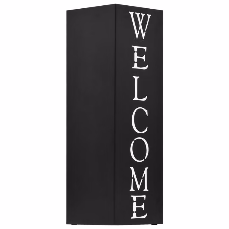 Paragüero de diseño Welcome vidaXL en acero negro con bandeja extraíble y resistente al agua