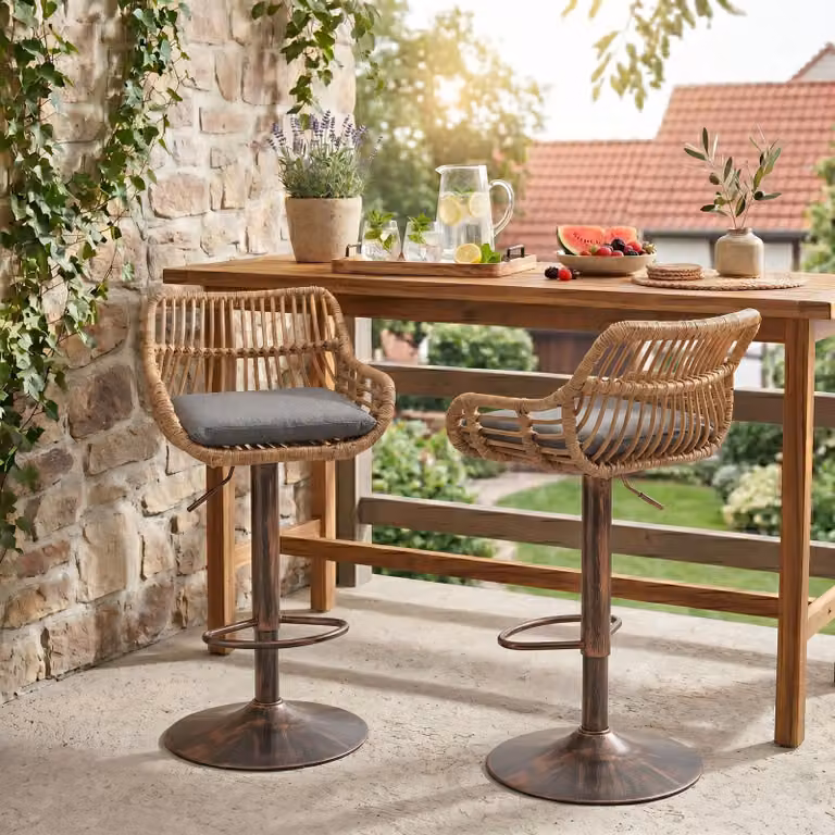 Juego de 2 taburetes de ratán LVHOM con base de metal, sillas de bar ajustables y giro de 360 grados para jardín, cocina o balcón, color gris