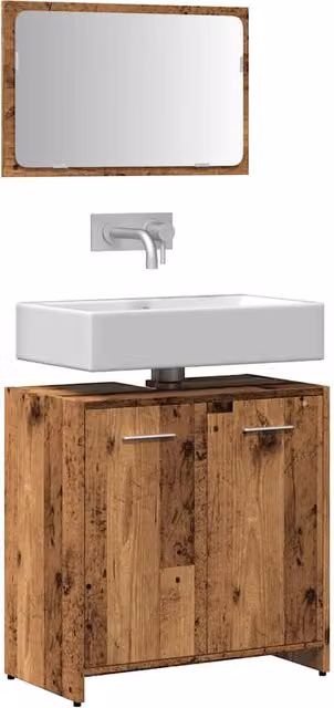Mueble de baño con espejo Maison Exclusive en madera de color marrón y acabado mate, diseño minimalista de pared con puertas batientes, An/P/Al: 60 x 33 x 33 cm