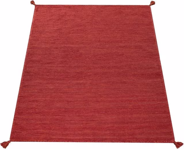 Alfombra Kilian tejida a mano de algodón en color rojo, diseño escandinavo con flecos, An x P: 200 x 290 cm