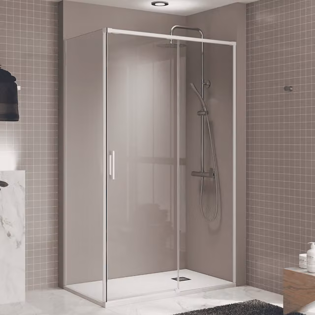 Mampara de ducha rectangular corredera BAÑO TOTAL transparente con perfil blanco An/P/Al: 135 x 90 x 195 cm