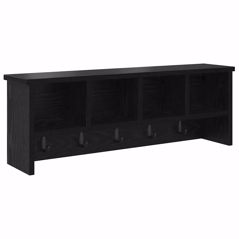 Perchero de pared moderno vidaXL en color negro mate con ganchos distribuidos para pasillos u oficina, An: 75 cm, Al: 60 cm, P: 5 cm
