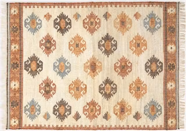 Alfombra kilim Preston de El Corte Inglés multicolor en tejido plano de yute y algodón, An/P: 300 x 200 cm