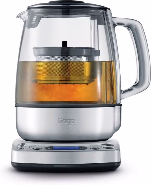 Hervidor de té Sage The Tea Maker STM800BSS4EEU1 con infusor, acero inoxidable y vidrio, color plateado, capacidad 1,5 l