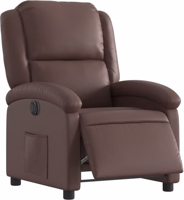 Sillón reclinable eléctrico SYFAX en cuero sintético marrón con diseño moderno y reposabrazos