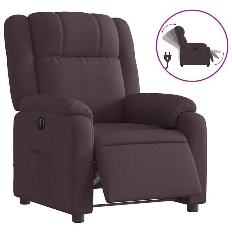 Sillón reclinable eléctrico vidaXL en tela marrón oscuro con reposabrazos y diseño moderno