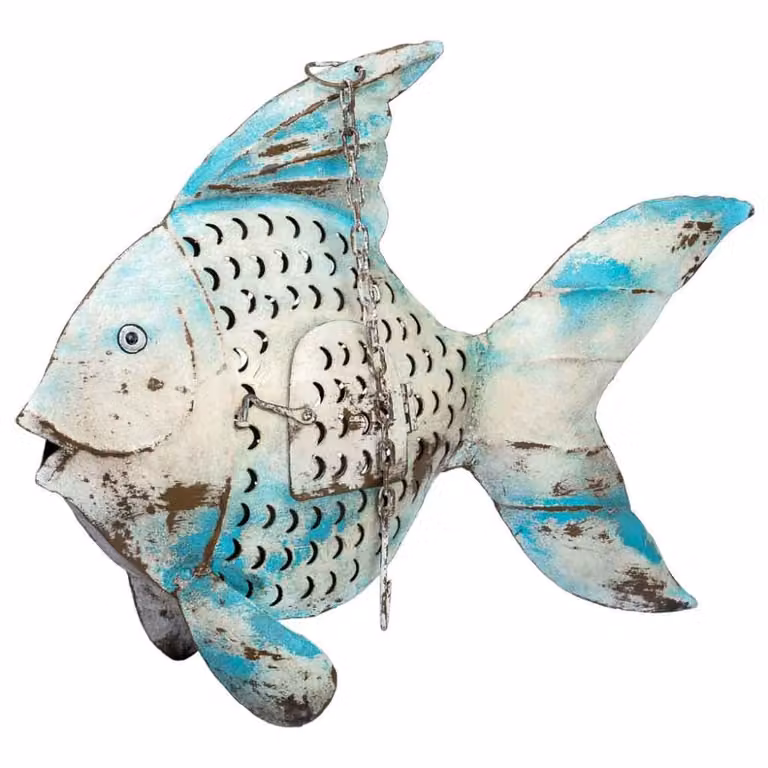 Portavela de pared con diseño marítimo Wanderlust deco en metal y madera, colores azul, turquesa y blanco, An/P/Al: 56 x 10 x 42 cm
