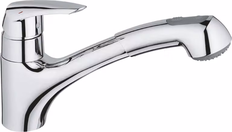Grifo monomando para lavabo Grohe Eurodisc con caño extraíble y función de spray en color cromo