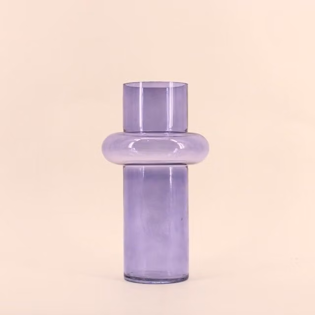 Jarrón de vidrio con diseño de anillo de DECOSTAR en color morado y azul, Altura: 31 cm
