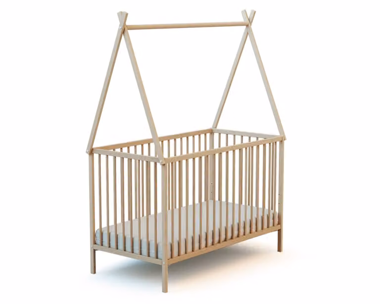Cama tipi Webaby de madera de haya para niños con estructura de casa, An/P/Al: 124 x 60 x 82 cm