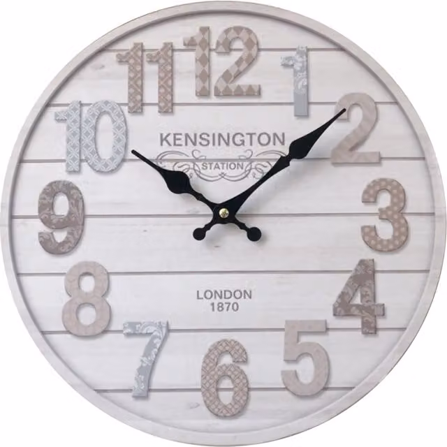 Reloj de pared analógico moderno Rebecca Mobili en blanco y gris, redondo, An/P/Al: 33,8 x 33,8 x 1 cm