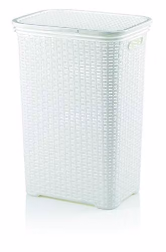 Cesto para la ropa Kela Brasilia de plástico con asas, color blanco, 60 l