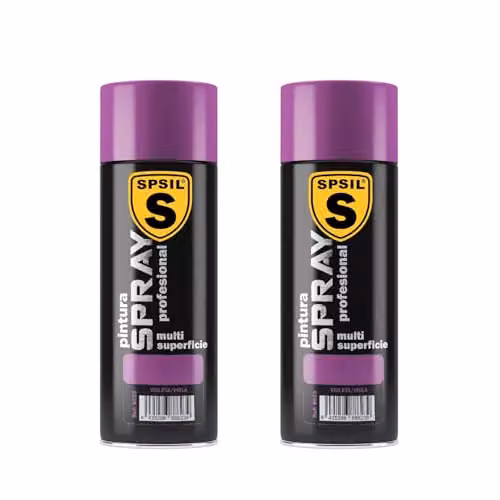 Pack de 2 unidades de Pintura Spray SPSIL Brillante Violeta de 200 ml para Metal, Madera y Plástico con Secado Rápido