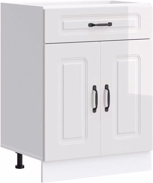 Mueble de cocina bajo moderno HELLOSHOP26 en color blanco con acabado brillante y puertas batientes, An/P/Al: 60 x 46 x 81,5 cm
