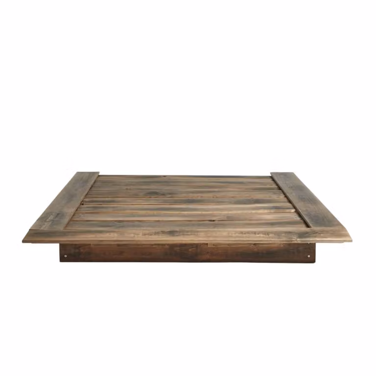 Cama tatami oriental Hannun de madera recuperada y pino en color marrón An/P: 135 x 190 cm